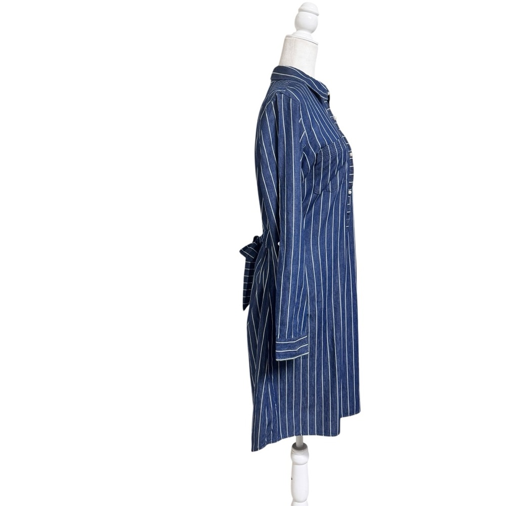 Given Kale denim striped pear button chambray lagen coastal, shirtdress sz L - Picture 3 of 7